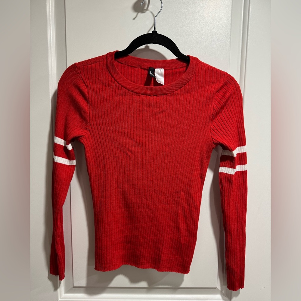 red sweater with white stripes